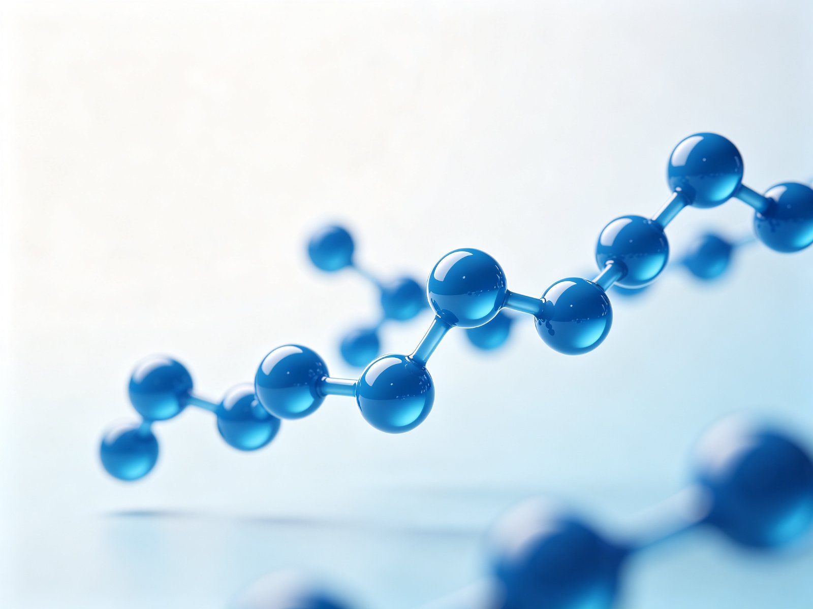 3D render of a peptide molecule chain in blue tones