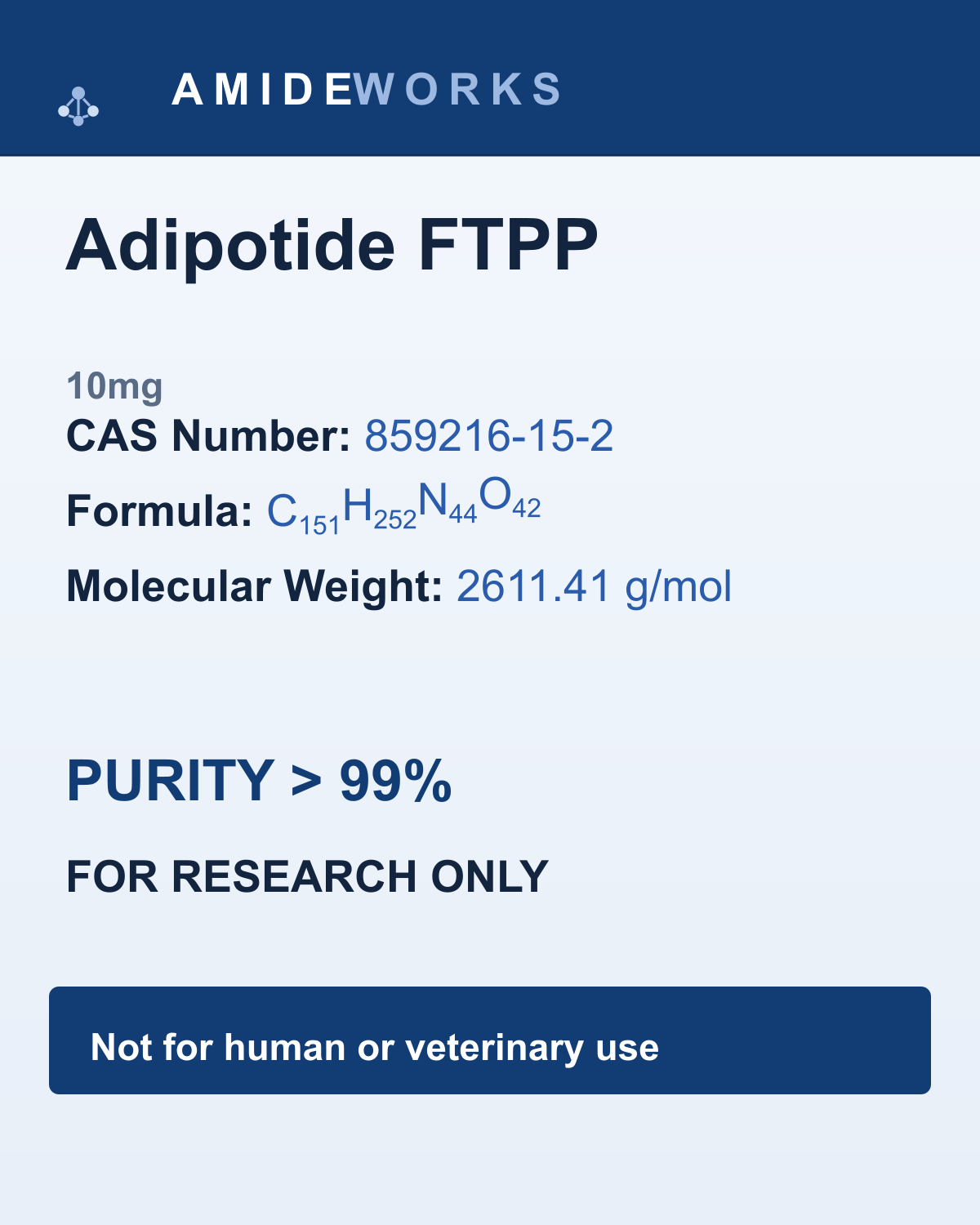 Adipotide FTPP (10mg) — product label, purity above 99%, research use only