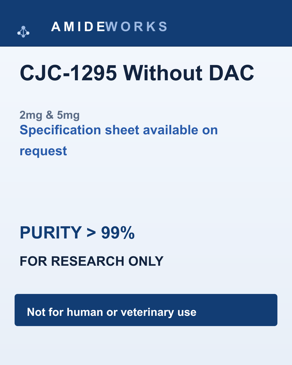 CJC-1295 Without DAC (2mg & 5mg) — product label, purity above 99%, research use only