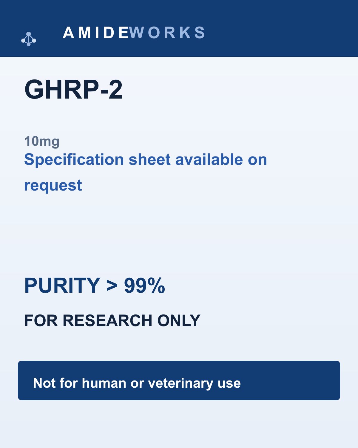 GHRP-2 (10mg) — product label, purity above 99%, research use only