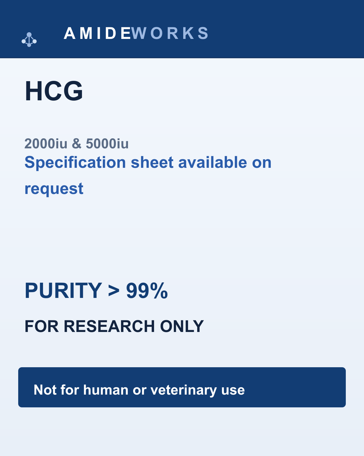 HCG (2000iu & 5000iu) — product label, purity above 99%, research use only