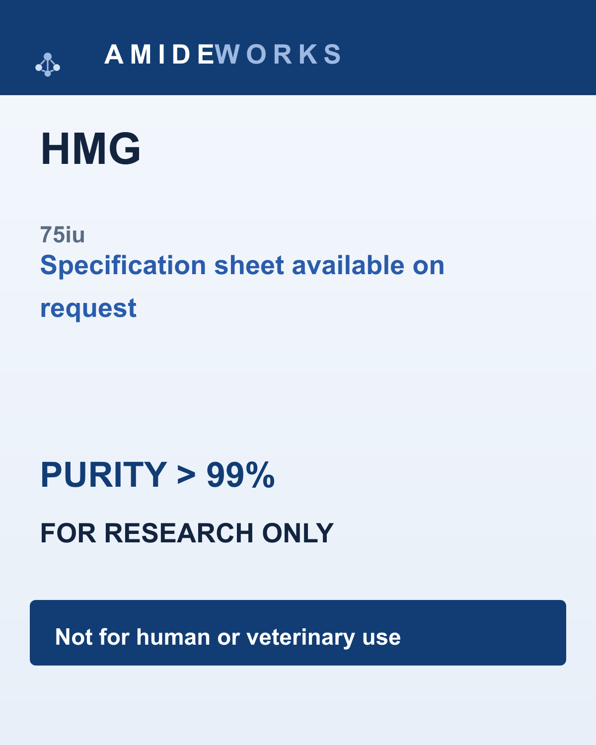 HMG (75iu) — product label, purity above 99%, research use only