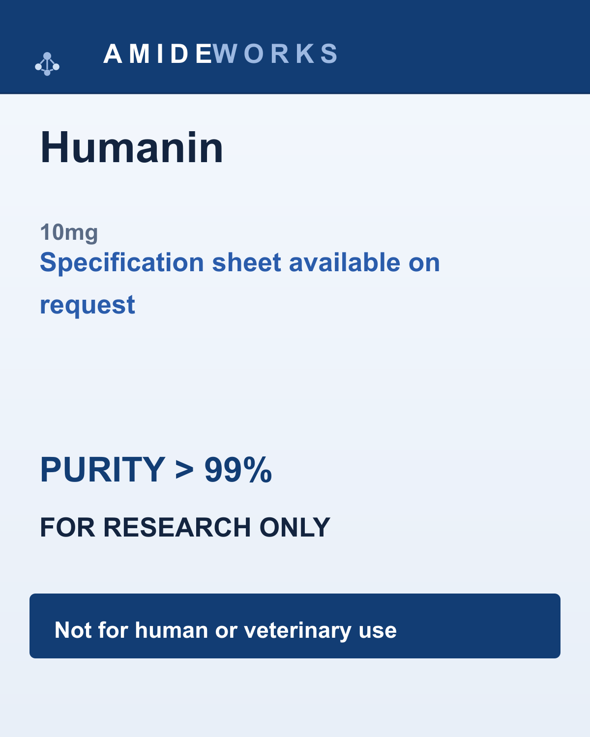 Humanin (10mg) — product label, purity above 99%, research use only