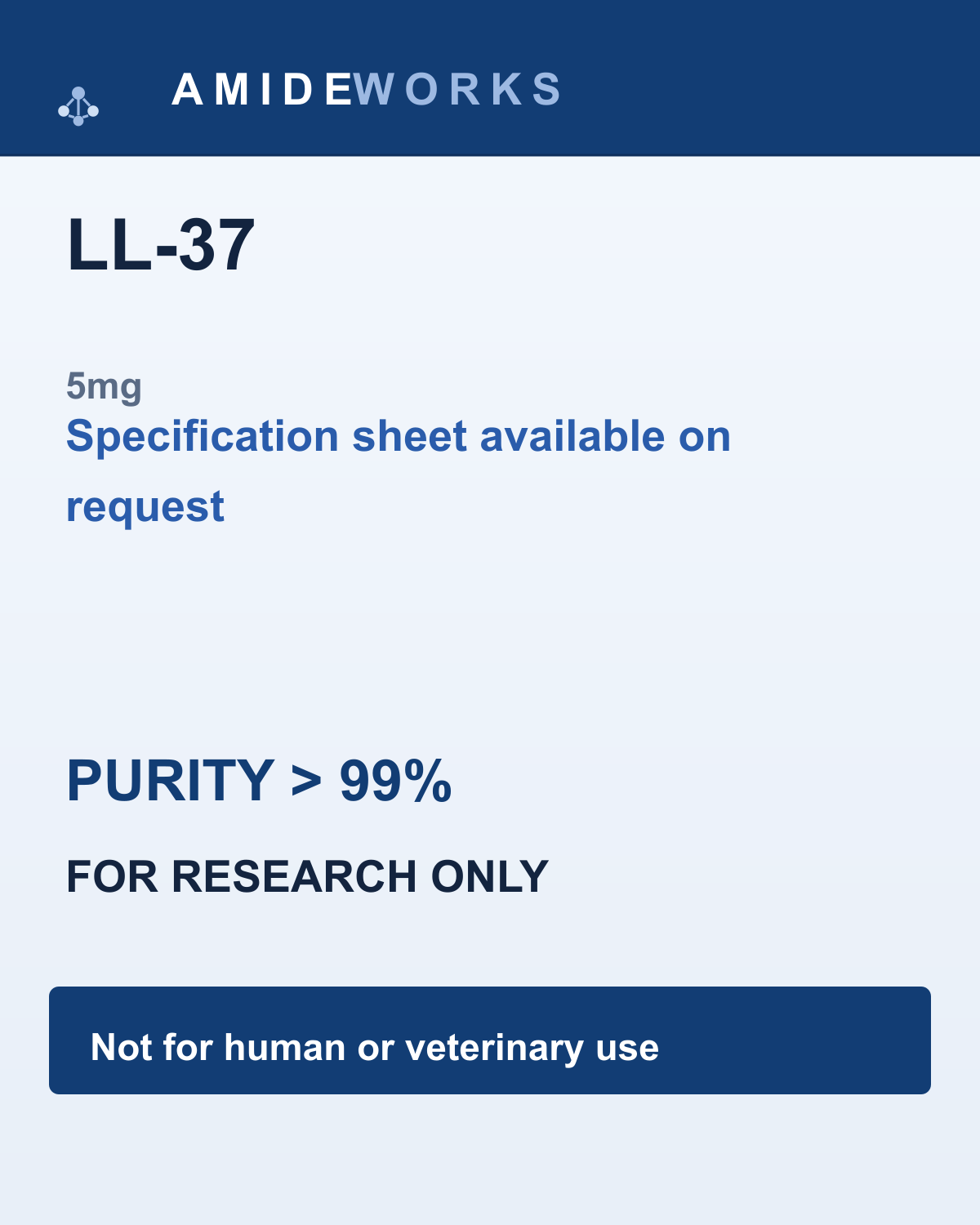 LL-37 (5mg) — product label, purity above 99%, research use only
