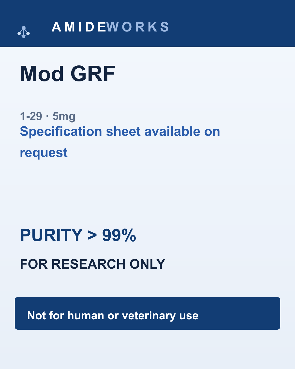 Mod GRF (1-29) (5mg) — product label, purity above 99%, research use only