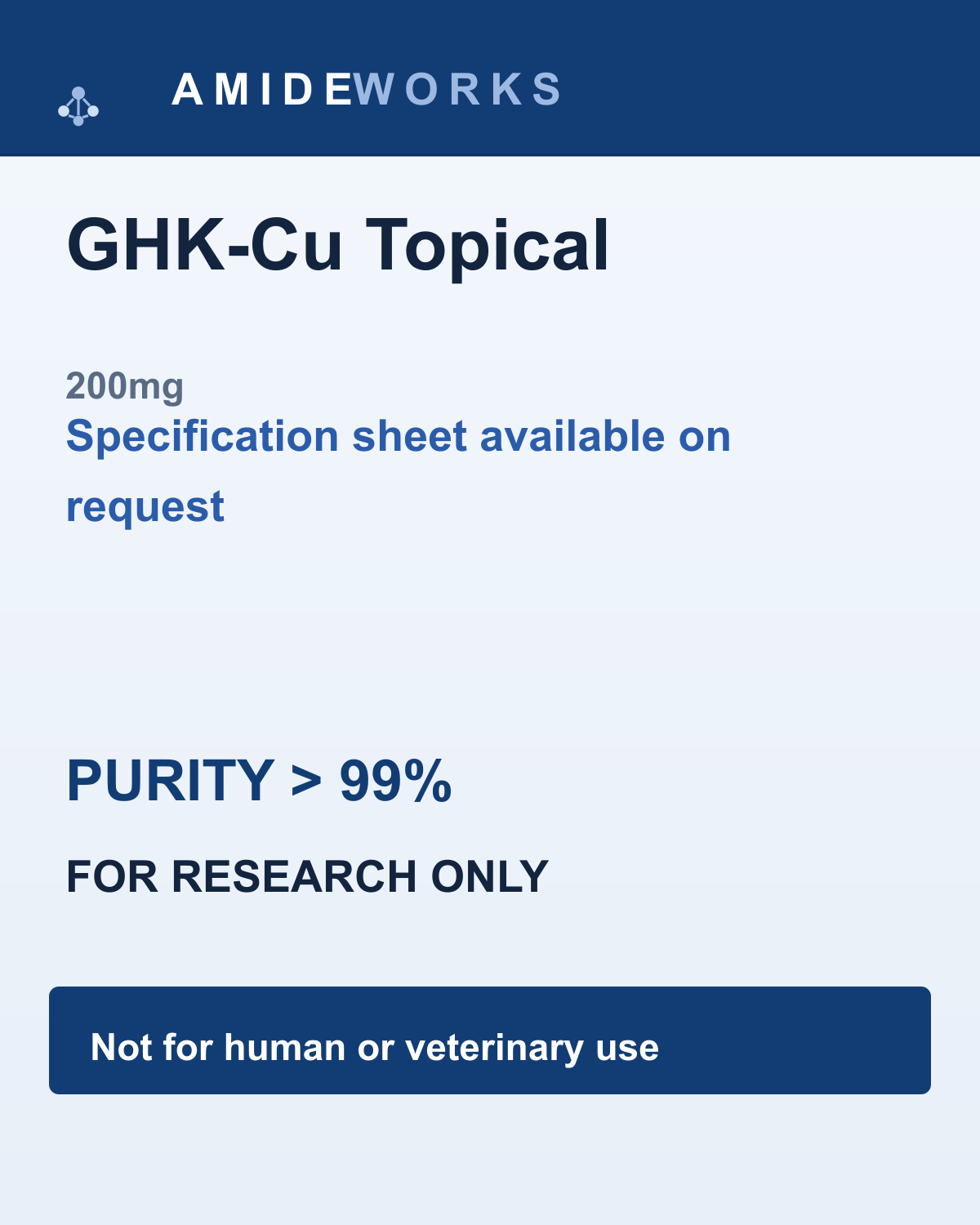 GHK-Cu Topical (200mg) — product label, purity above 99%, research use only