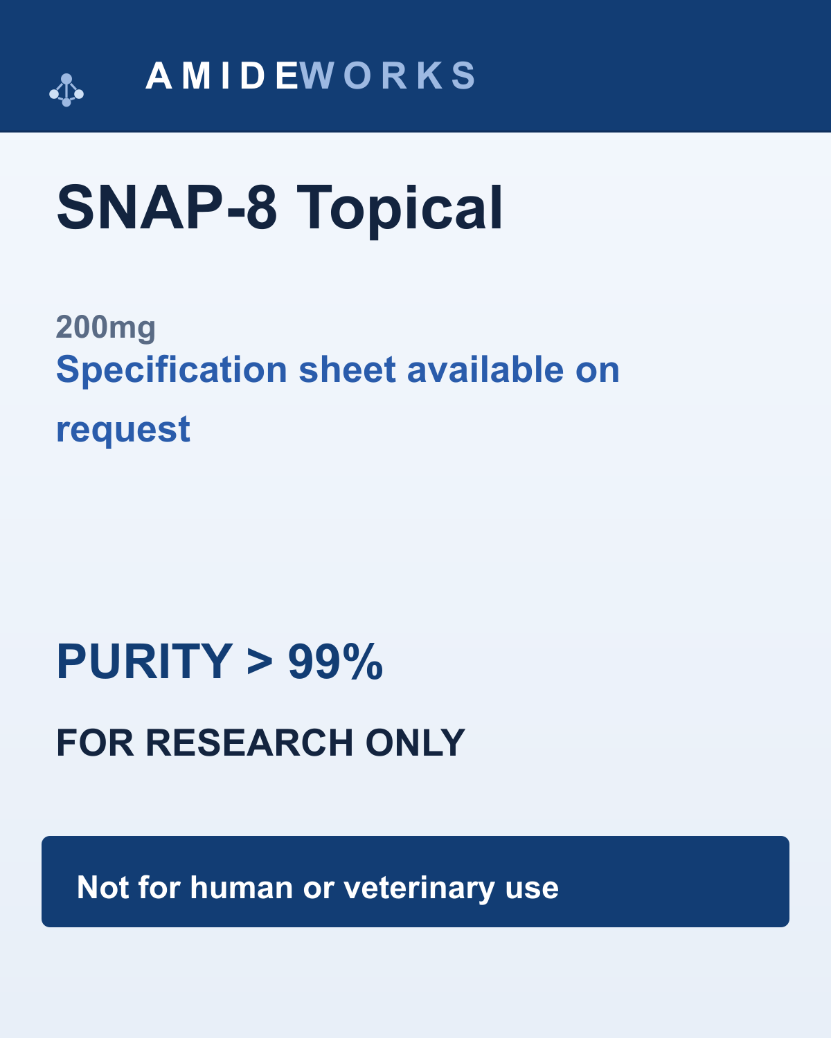 SNAP-8 Topical (200mg) — product label, purity above 99%, research use only