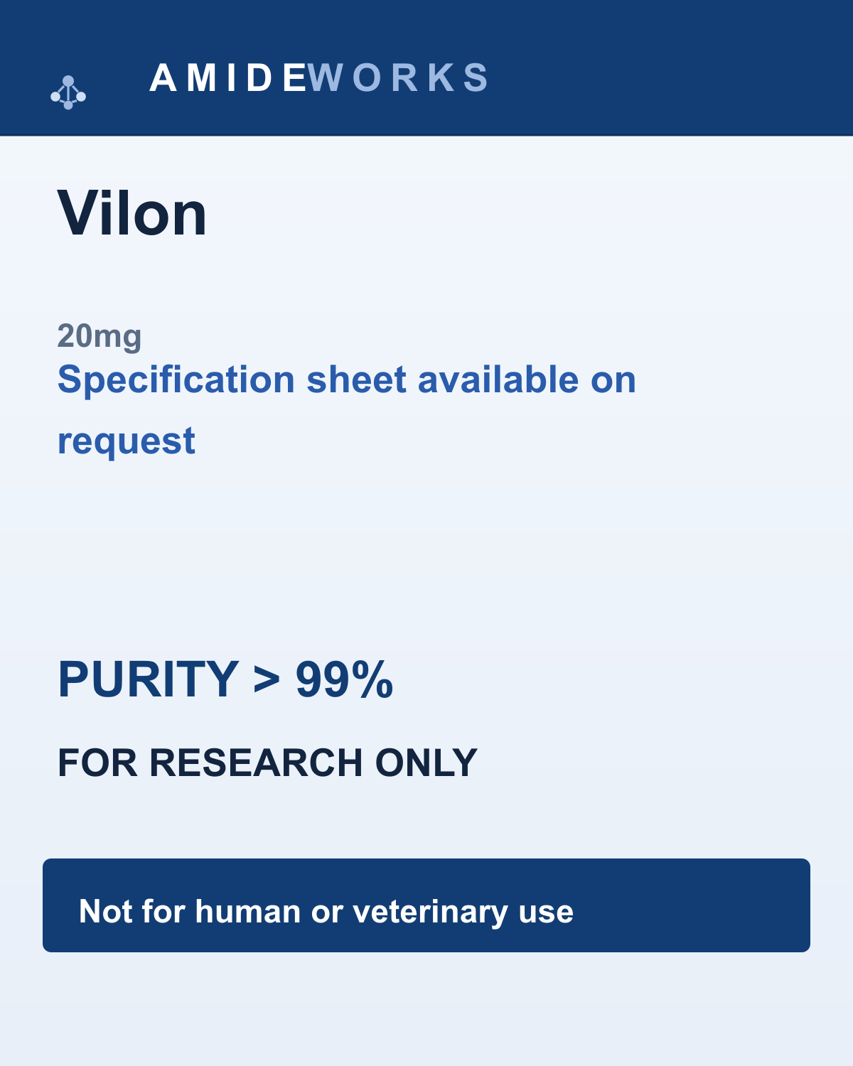 Vilon (20mg) — product label, purity above 99%, research use only